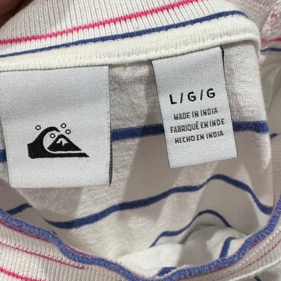 Quiksilver Striped Cropped Crewneck Surf Beach White Blue Pink T-Shirt Large - Picture 11 of 13